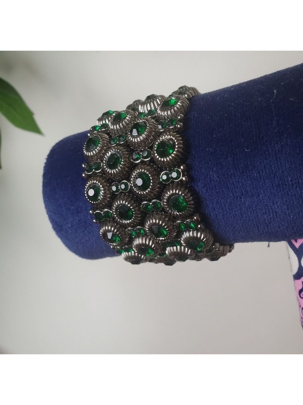 Green Silver Bracelet Emerald Green Stones Stretch